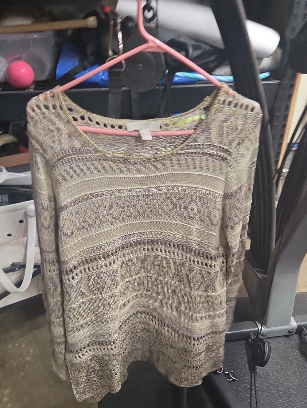 Vintage America Open-Knit Scoop Neck Sweater in Beige and Taupe